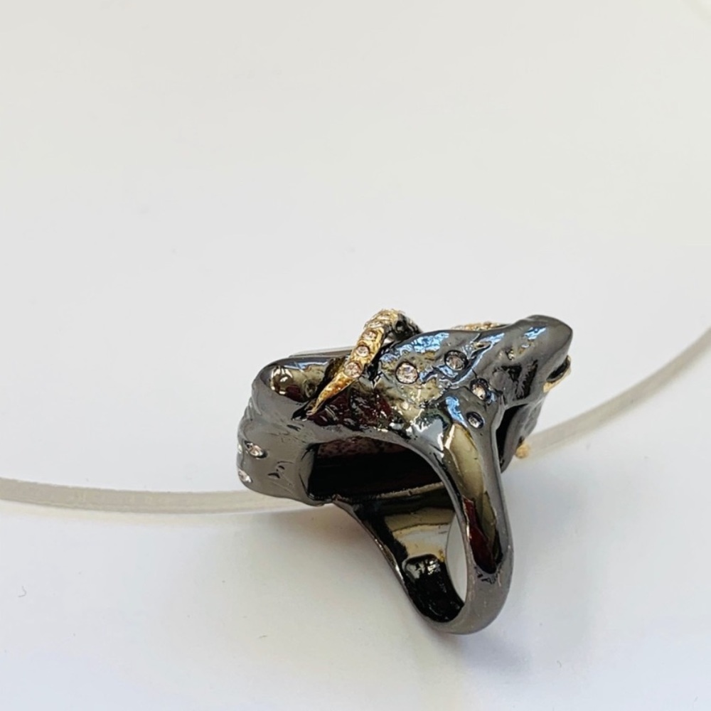 ALEXIS BITTAR • NEW Elements Gunmetal Gold Picture Jasper Crystal Orbiting Ring - Picture 2 of 11